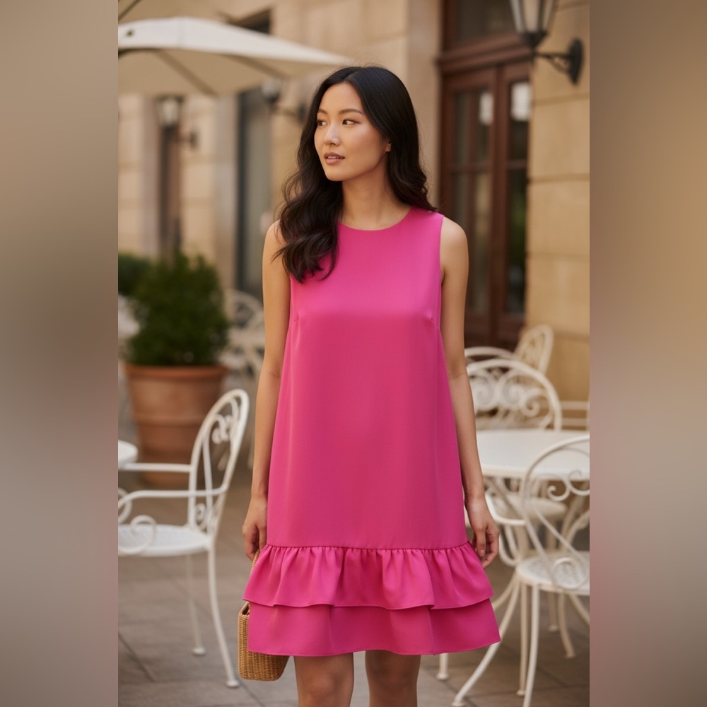 LOFT Hot Pink Tiered Ruffle Hem Shift Dress - Size 6 - EUC